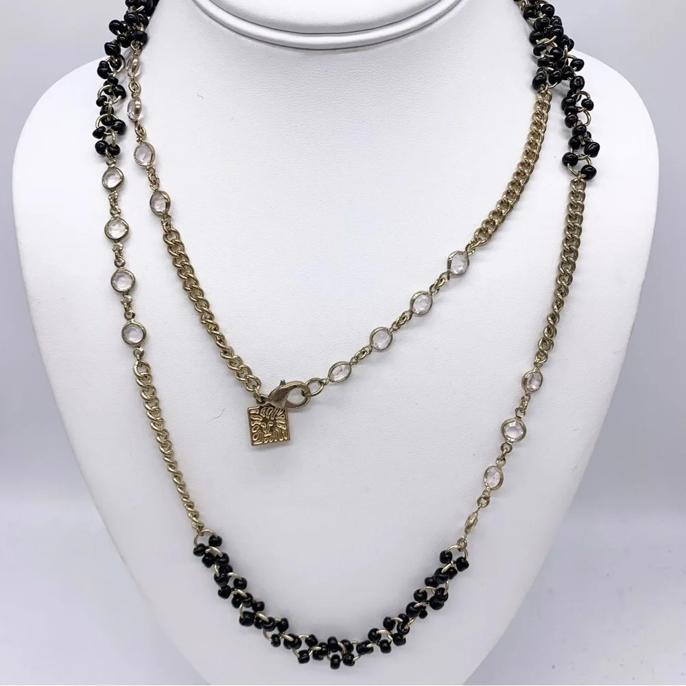 Anne Klein Black and Gold Long Strand Necklace